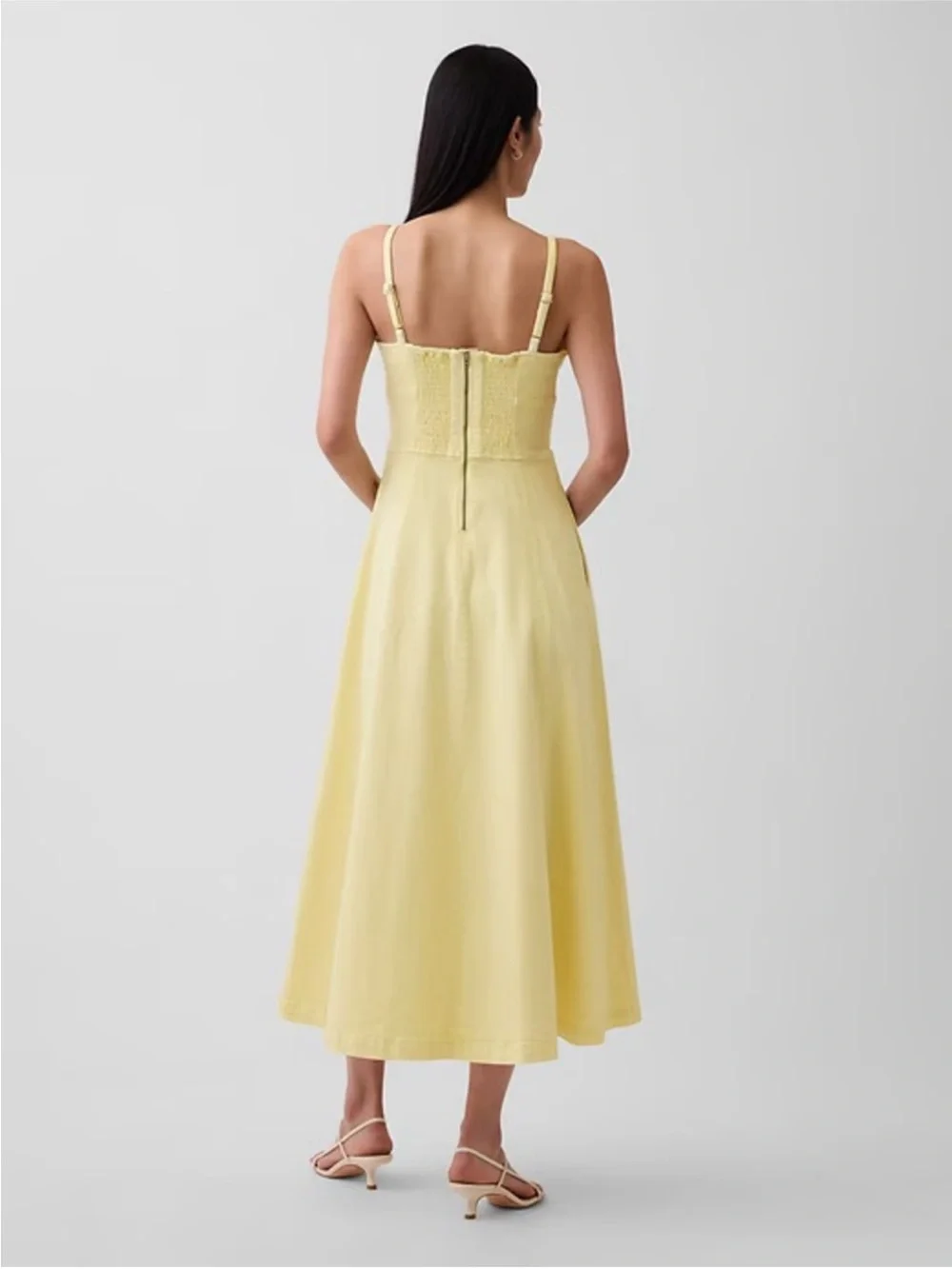 NWT! GAP Pale Banana Yellow Denim Seamed Corset Maxi Dress - Medium - Picture 2 of 5
